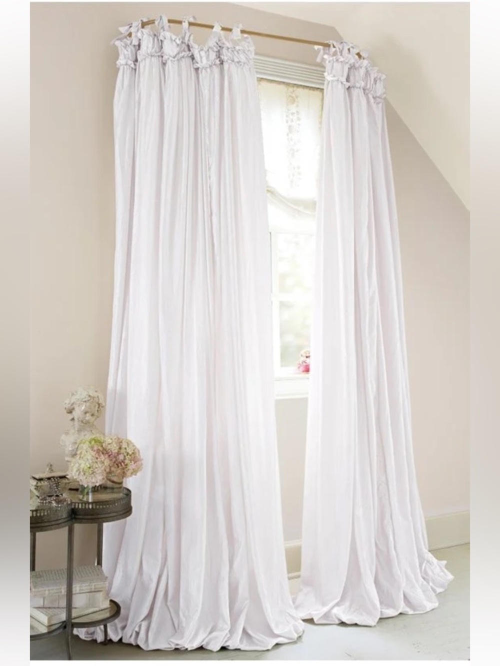 Soft Surroundings Pair of Elegant White Balloon Top Drapery Panels